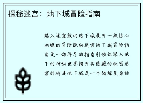 探秘迷宫：地下城冒险指南